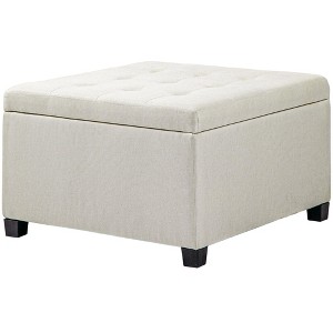 Round Storage Ottoman Bench, Button Tufted Ottoman with Flip Top for Living Room, Entryway and Bedroom - 1 of 4