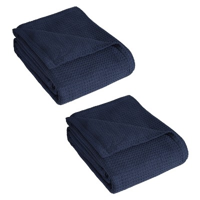 Elite Home 90 x 90 Inch Soft Lightweight All Season Grand Hotel Cotton Throw Blanket for Couch, Sofa, or Bed, Full/Queen Size, Navy (2 Pack)