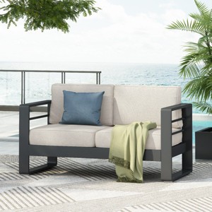 Outdoor Sectional Sofa, 2 Seater Armrest Loveseat Sofa, Rust Resistant Loveseat Sofa, Sofa with Aluminum Frame and PE Cushions-Coolbibila - 1 of 4