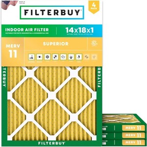 Filterbuy 14x18x1 Air Filter (4-Pack), Pleated MERV 11 Allergen Defense Replacement HVAC AC Furnace Filters (Actual Size: 13.50 x 17.50 x 0.75) - 1 of 4