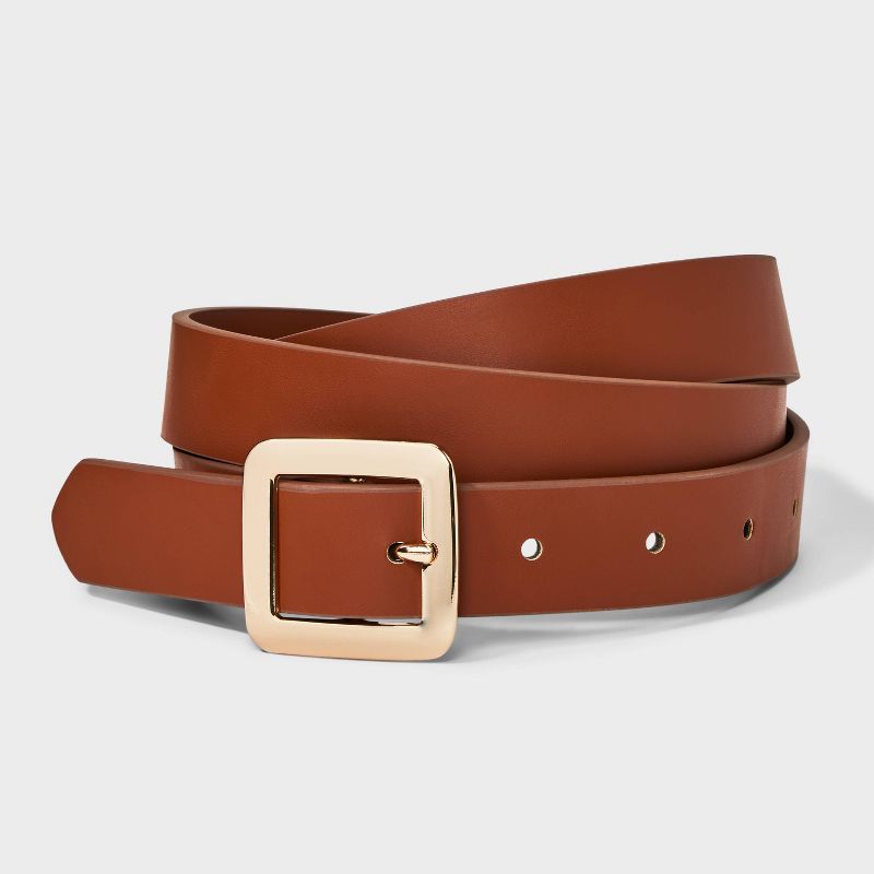 Women's Chunky Center Bar Buckle Belt - A New Day™ Brown, 1 of 8