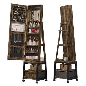 66" Full Length Mirror Jewelry Cabinet  Lockable Standing Armoire Organizer with Storage Drawer, Back Shelf, 360° - 1 of 4