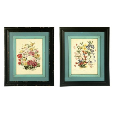 19.6" x 23.6" (Set of 2) Styles Vintage Floral with Distressed Double Frame - 3R Studios