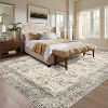 10x13 Beige Vintage Floral Washable Rug, Soft Low Pile Area Carpet, Stain-Resistant Non-Slip Throw Floor Cover for Nursery, Apartment, Living Room - 3 of 4
