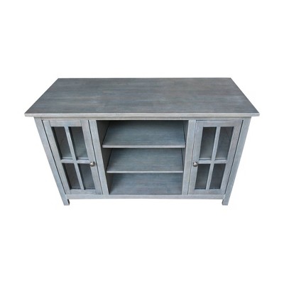 Heather Grey-Antique Solid Wood TV Stand with Cabinet Storage