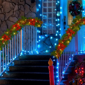 Pre-lit 6 FT Artificial Garland with 20 Led Lights with Pine Cones, Red Berries & Bows, Xmas Decoration - 1 of 4