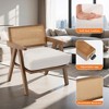 Comfortable Mid Century Modern Accent Chair, Rattan Backrest & Thick Linen Cushion, Wood Frame, Upholstered Living Room Chairs - 3 of 4