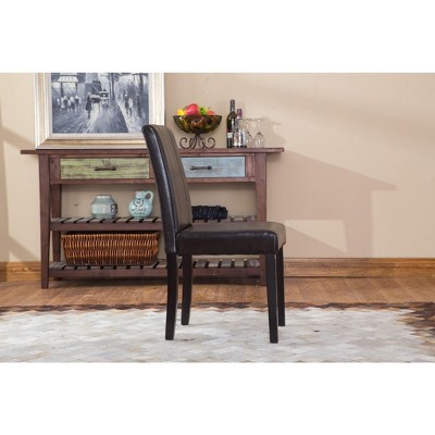 Brown Faux Leather Upholstered Parsons Side Chair Set