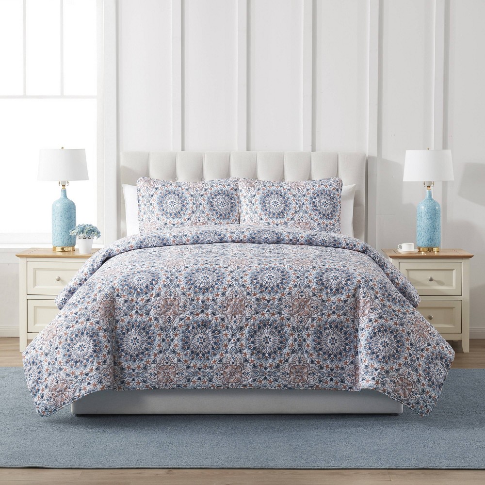 Photos - Bed Linen VCNY 3pc Full/Queen Home Sea Medallion Printed Seashell Coastal Quilt Set Blue