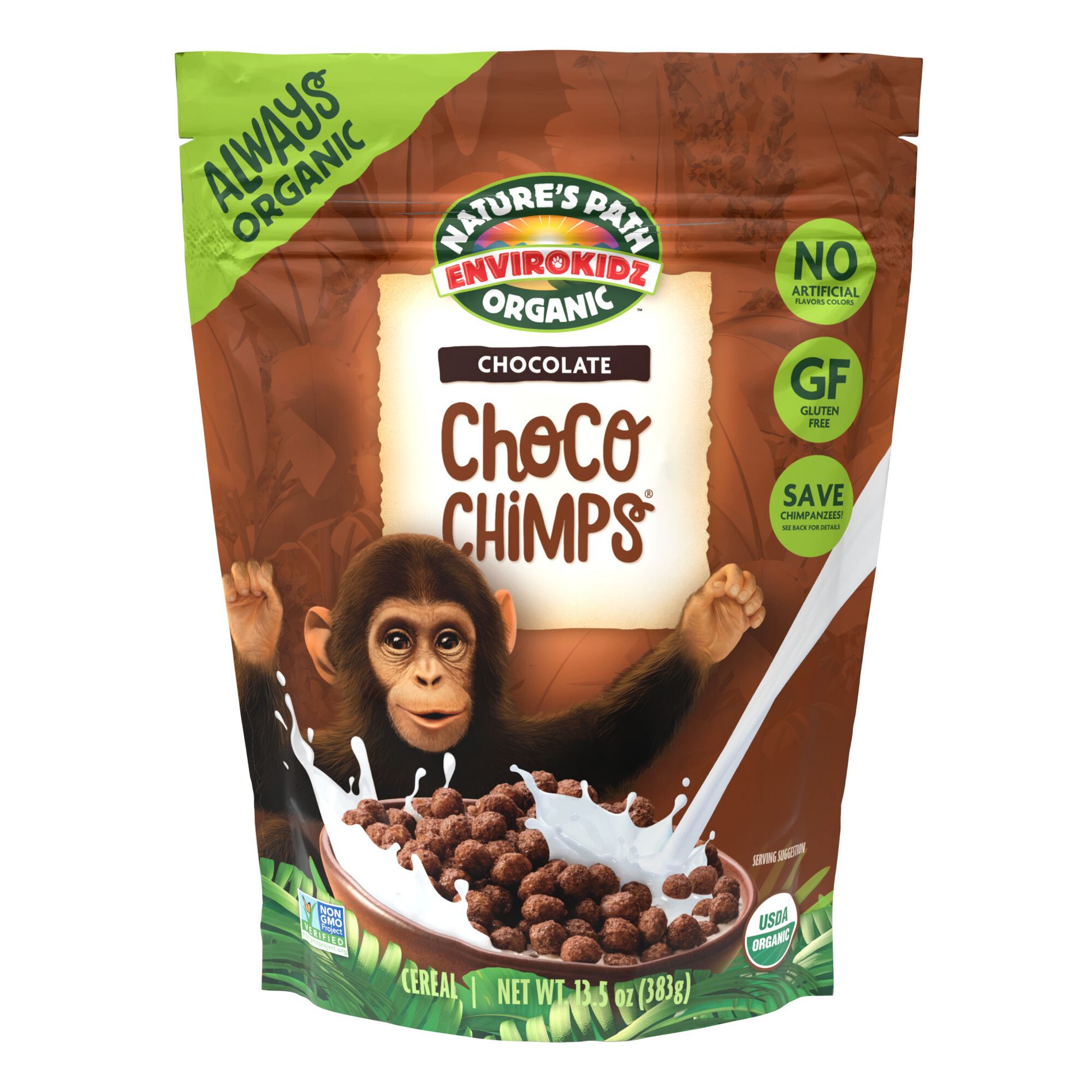 Nature's Path EnviroKidz Organic Gluten Free Choco Chimps Large Size Breakfast Cereal Pouch - 13.5oz