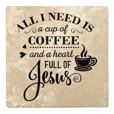 Christmas by Krebs Set of 4 Beige and Black "All I NEED IS a cup of COFFEE" Square Coasters 4"