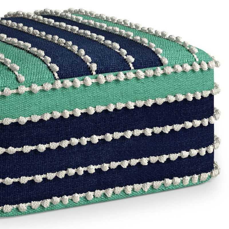 Judith Square Woven PET Polyester Pouf Aqua/Navy/White - WyndenHall, 5 of 8