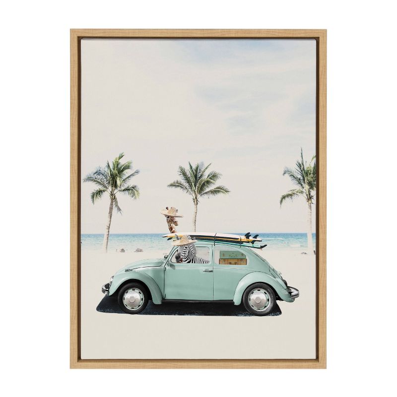 Kate &#38; Laurel All Things Decor 18&#34;x24&#34; Sylvie Summer Adventures Framed Canvas Wall Art by July Art Prints Natural Zoo Animal Beach Car, 1 of 6