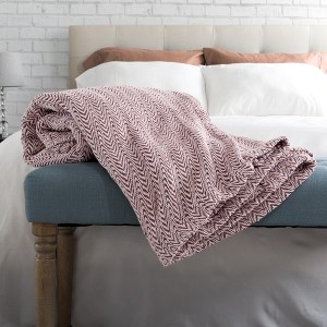 100% Cotton Luxury Soft Blanket (Twin) Burgundy Chevrons - Yorkshire Home , Red Chevrons