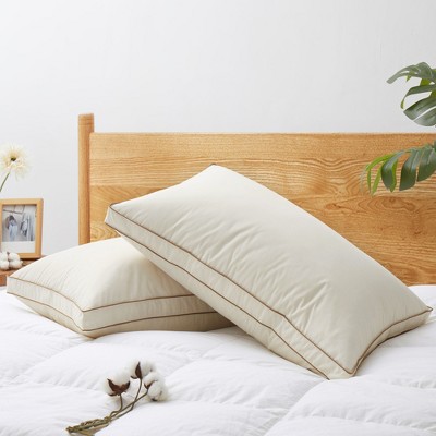 Peace Nest 2 Pack 100% Organic Cotton Gusseted Down Feather Bed Pillows, Pillow-in-a-pillow Design