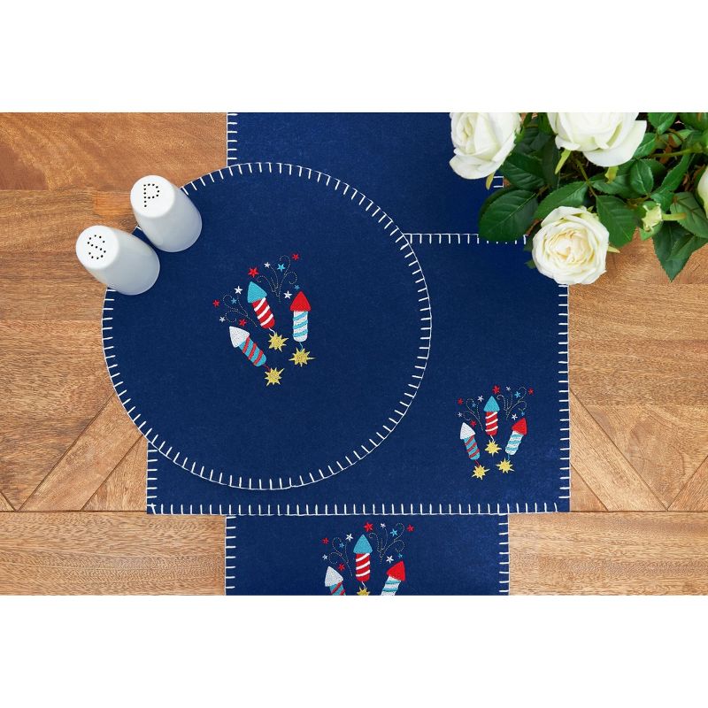 C&F Home 12" x 47.25" Solid Blue 4th of July Patriotic Cotton Single Felt Embroidery Table Runner, 3 of 7