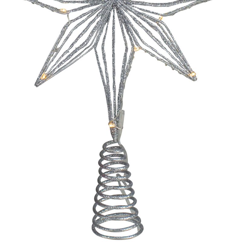 Northlight 13.75" LED Lighted B/O Silver Glittered Geometric Star Christmas Tree Topper - Warm White Lights, 4 of 5