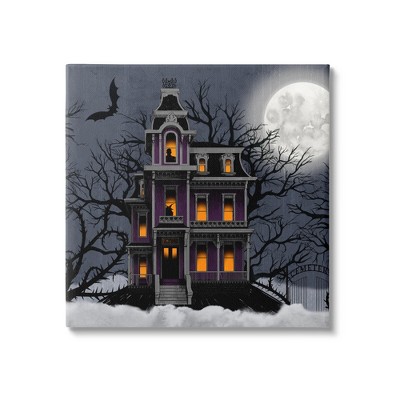 Stupell Industries Creepy Haunted Halloween House Canvas Wall Art : Target