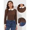 INSPIRE CHIC Women's Peter Pan Collar Contrast Puff Sleeve Plaid Blouse - 2 of 4