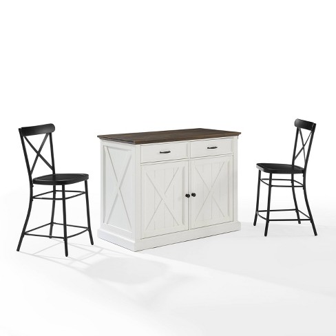 Clifton Kitchen Island With Camille Stools Distressed White black