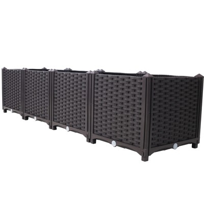 VisioGear Self-Watering Planter Box, Deep Raised Garden Bed Plastic Planter Boxes for Vegetables, Flowers and Succulents, Brown, 63"*15.7"*14.7"