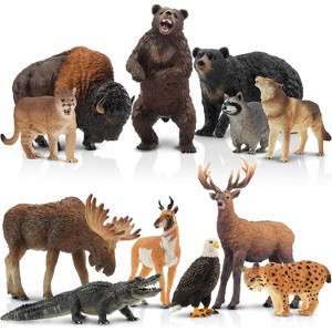 12-Piece North American Forest Animal Figurines Set, Includes Moose, Wolf, Bear and Eagle for Educational Play - 1 of 4