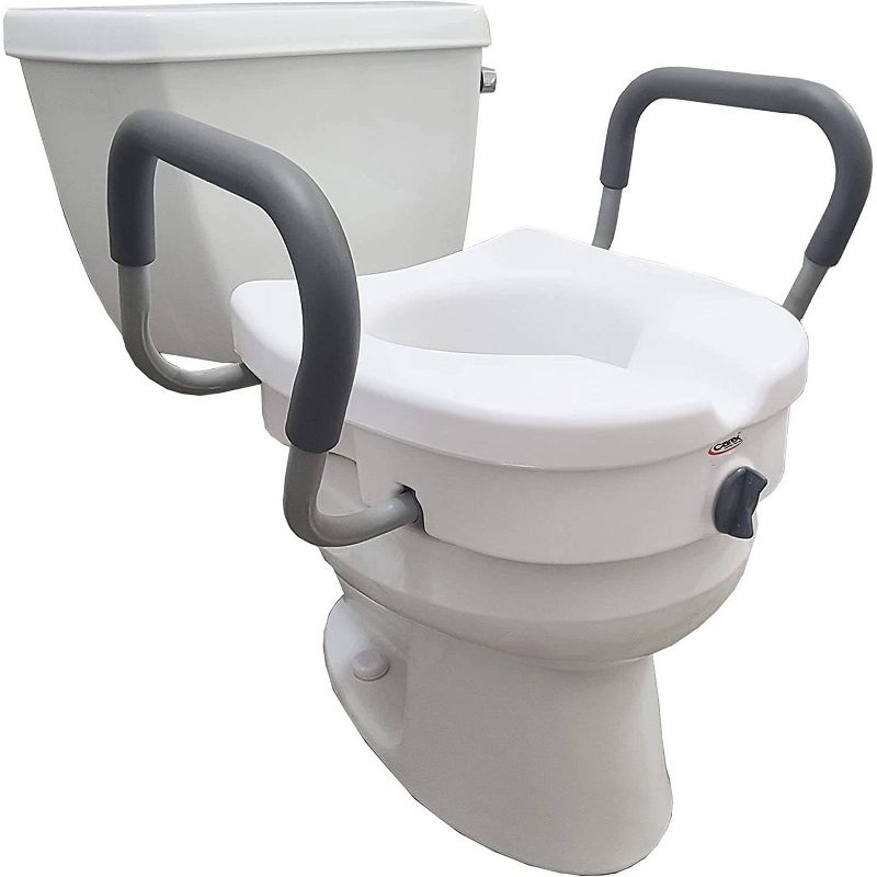 Carex E-Z Lock Raised with Armrests Toilet Seat - White, 1 of 5