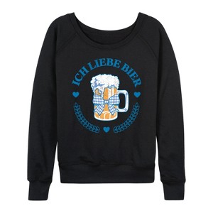 Women's - Instant Message - Ich Liebe Bier Oktoberfest Lightweight French Terry Wide Neck Long Sleeve Graphic Shirt - 1 of 4
