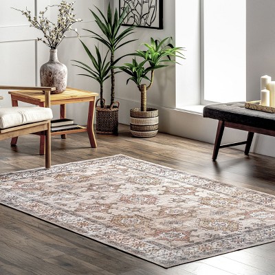 Eco-Friendly Beige Synthetic 4' x 6' Washable Area Rug