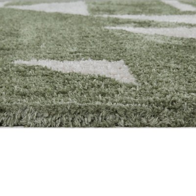 Green and White Geometric Synthetic Area Rug