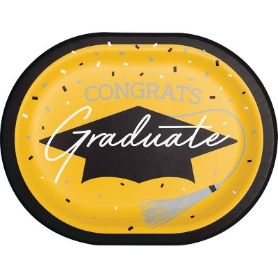 Creative Converting Graduate School Spirit Yellow Oval Paper Plates 24ct