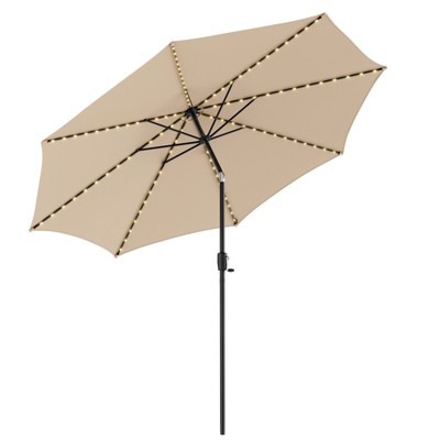 Tangkula 10FT Solar Patio Umbrella with 112 LED Lights Outdoor Table Market Umbrella with Crank Lifting Handle & Push Button Tilt System Beige/Coffee/Navy/Wine