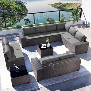 ALAULM Outdoor Patio Furniture Set Outdoor Sectional Rattan Sofa Set Brown Manual Wicker Patio Conversation Set with Cushions - 1 of 4