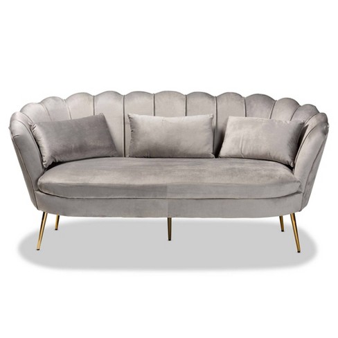 Genia Velvet Fabric Upholstered And Metal Sofa Gray gold Baxton