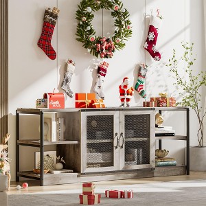 EcoSummer Farmhouse TV Stand for 65/75 inch TVs, Vintage Entertainment Center with Double Mesh Doors, Industrial Media Console, Gray - 1 of 4