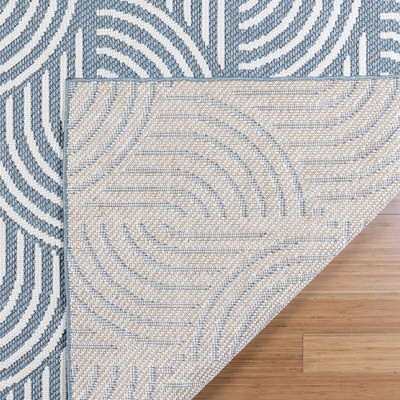 Blue and White Geometric 6' x 9' Flat Woven Polyester Area Rug