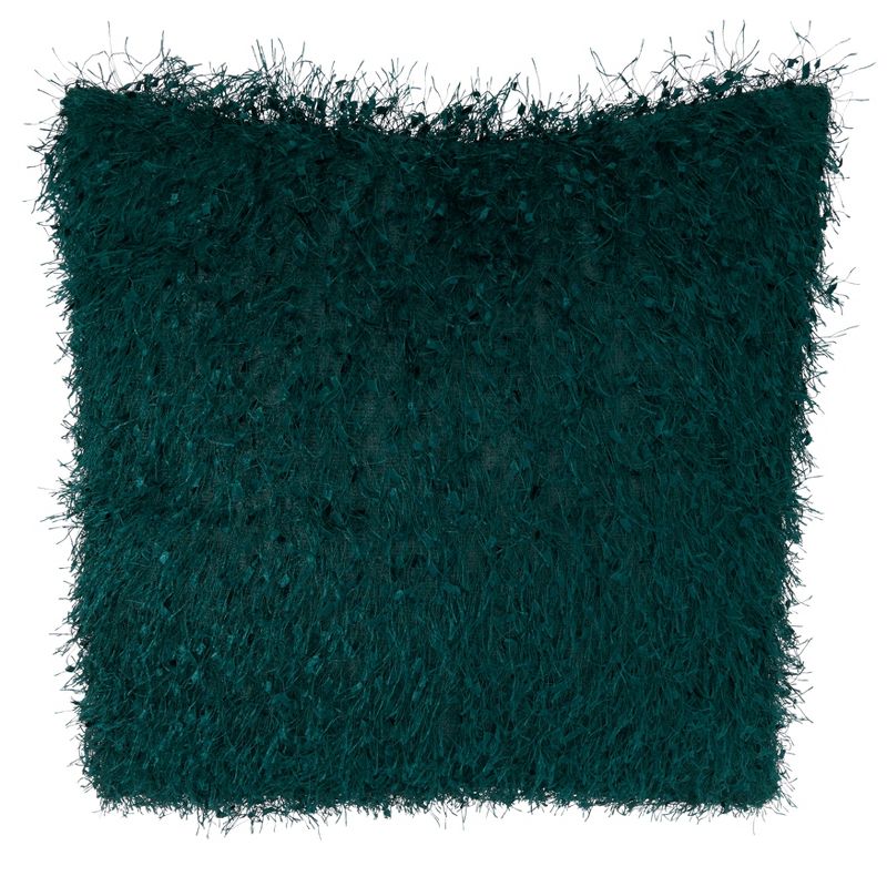 Saro Lifestyle Poly-Filled Throw Pillow With Shaggy Shimmer Design, Emerald, 18" x 18", 1 of 4