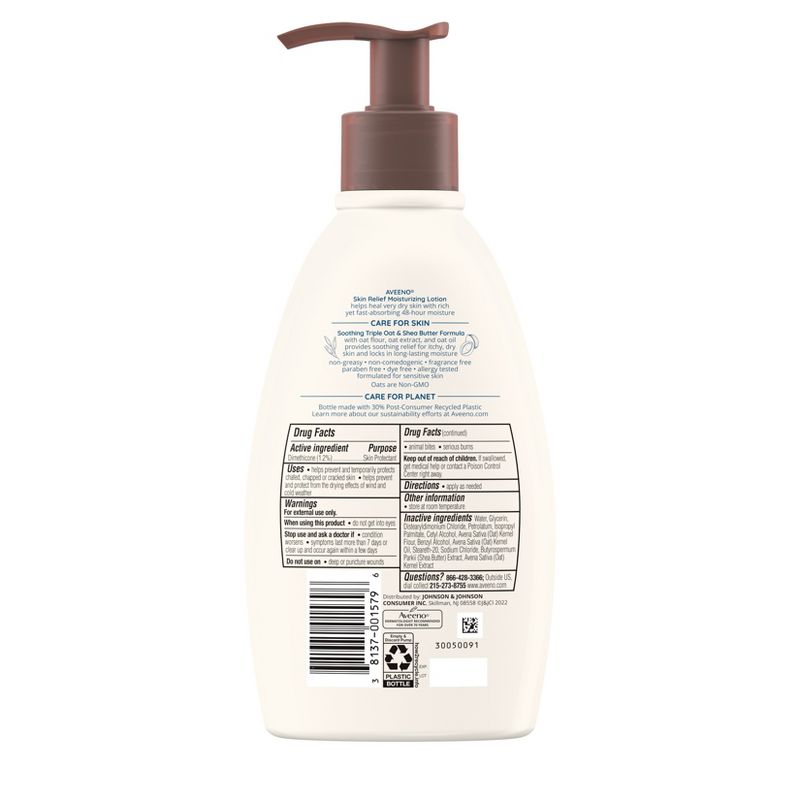 Aveeno Skin Relief Moisturizing Body Lotion with Oat and Shea Butter for Dry Skin, Fragrance Free, 5 of 15