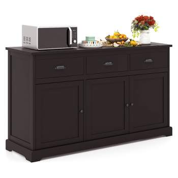 Costway Sideboard Buffet Cabinet Console Table Kitchen Storage Cupboard w/3 Drawers Brown