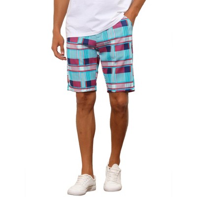 INSPIRE CHIC Men's Straight Fit Flat Front Plaid Printed Shorts