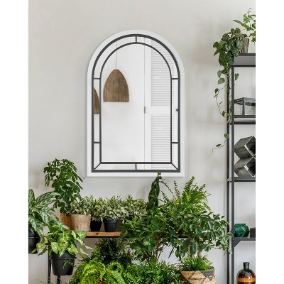 Vintage Farmhouse 24x36 White Arched Wooden Frame Mirror