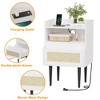Nightstand Set of 2, Rattan End Table with Charging Station, 2 Open Shelves Beside Table with Drawer and Solid Legs - 4 of 4