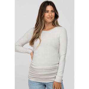 PinkBlush Cream Soft Knit Ruched Maternity Top - 1 of 4