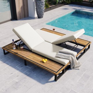 Outdoor Chaise Lounge Chair,Patio Adjustable Recliner With Cushion And Wood Side Table,Patio Recliner For Poolside,Garden-Cuddlewood - 1 of 4