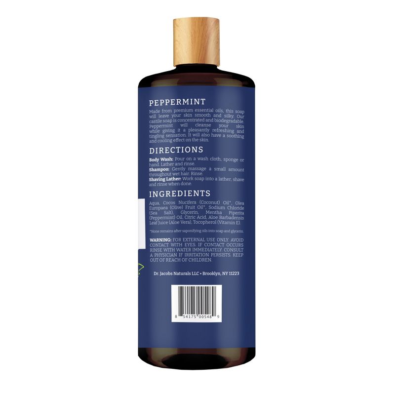 Dr Jacobs Naturals Rich Castile Peppermint Body Wash Hypoallergenic Vegan Sulfate-Free Paraben-Free Dermatologist Recommended 32oz - Peppermint, 2 of 9