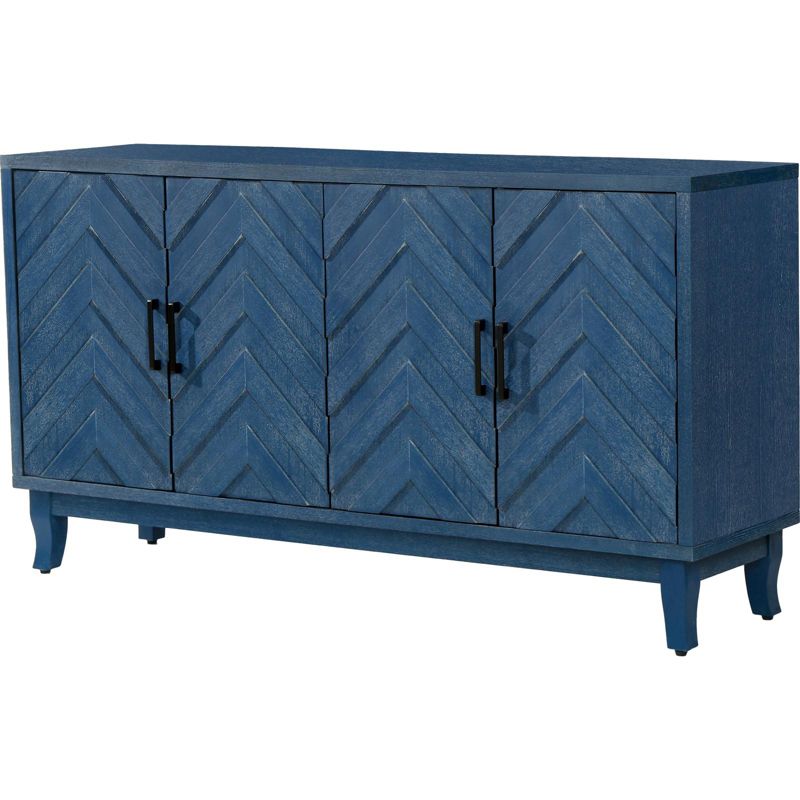 Jamie 59.8" W 4 Doors Multi-functional Storage Cabinets Vintage Style Accent Cabinet with 2 Adjustable Inner Shelf And Pine Legs-Maison Boucle, 5 of 9