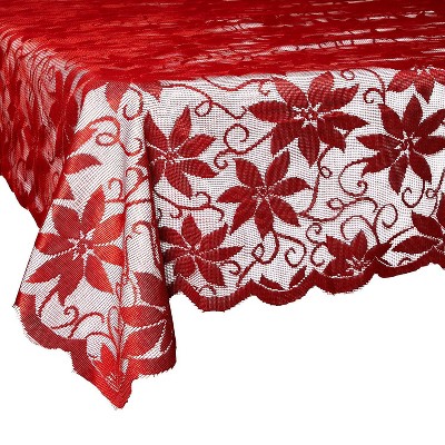 Juvale Lace Poinsettia Red Rectangle Dining Tablecloth Table Cover for Christmas Holiday, 60 x 80 In