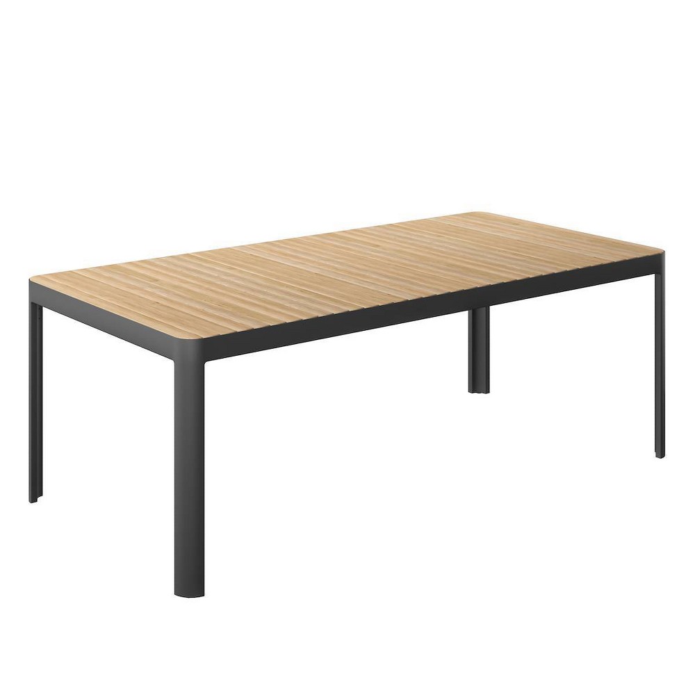 Photos - Coffee Table Amazonia Teak Rectangular Teak Outdoor Patio Dining Set Black: 8-Seater, Contemporary Style