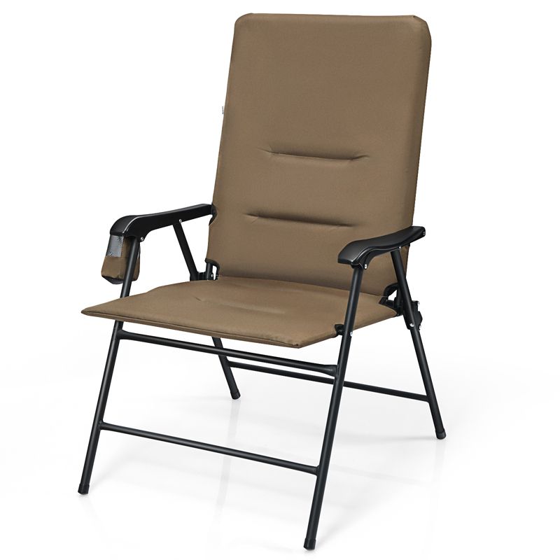 Tangkula Outdoor Folding Chair Collapsible Enlarged Chair with Cup Holder Grey/Brown, 4 of 7