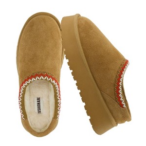 CUSHIONAIRE Women’s Kabuki Genuine Suede Platform Mule Slippers with Memory Foam, Indoor/Outdoor, Wide Widths Available - 1 of 4